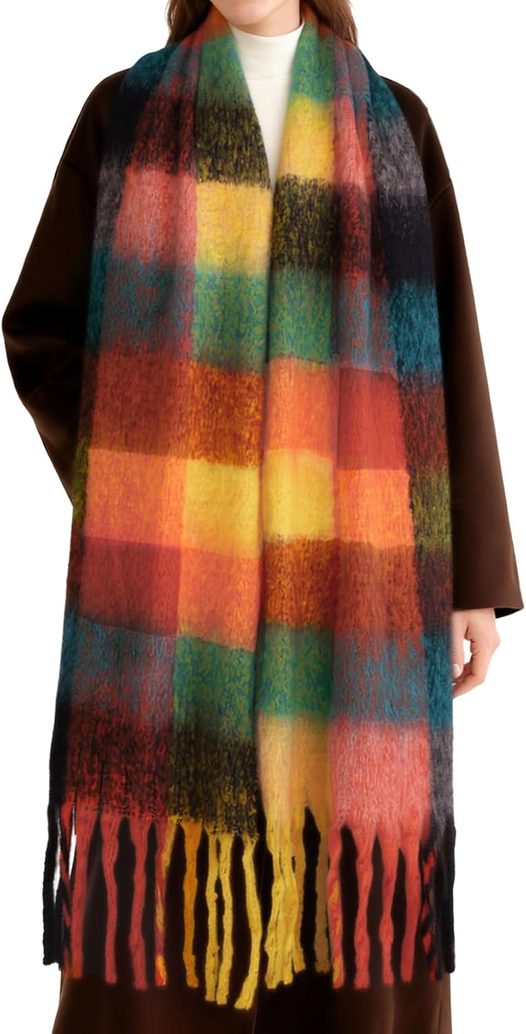 YSense Womens Winter Scarf Chunky Oversized Plaid Thick Blanket Scarf Big Coloured Warm Shawl Wrap - Image 1